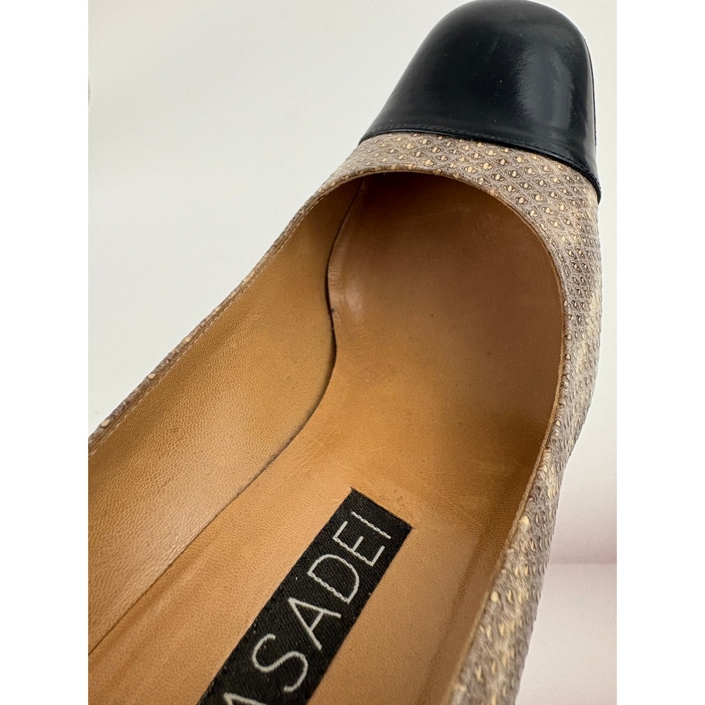 Vintage Casadei Black Snakeskin Spectator Shoes Size 7.5 Leather Square Cap Toe - Picture 12 of 14